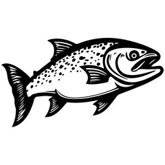 silhouette fish on a white background, vector illustration