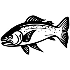 silhouette fish on a white background, vector illustration