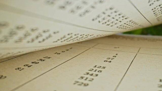Mathematical Tables Book with Lists of Numbers Showing Results of Calculation of Squares Probe Lens