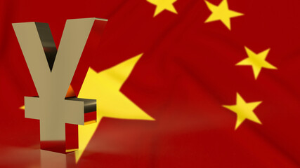 The Gold yuan symbol on china flag for business concept 3d rendering