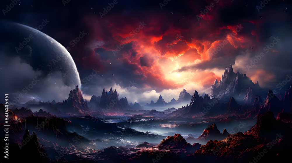 Canvas Prints space scene with stars, planets and asteroids in the galaxy. panorama. abstract universe filled with