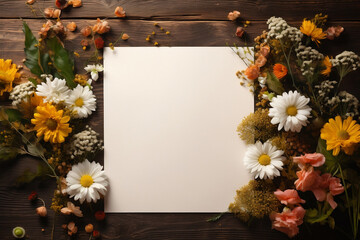 Harvesting the Autumn Spirit, Empty Paper Card Mockup on Rustic Table with Floral Decor, Thanksgiving Celebration