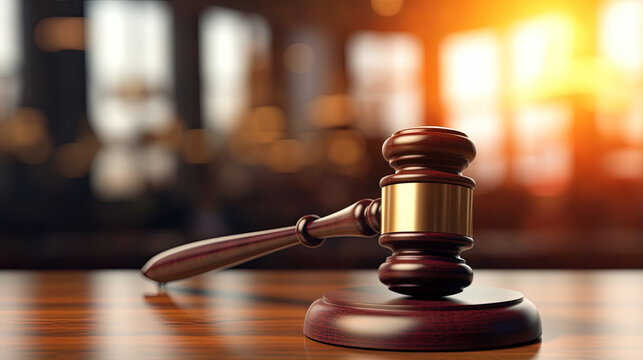 Close Up of Wooden Judge Gavel on Blurred Background