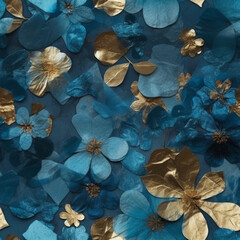 Blue Pressed Flowers Seamless Patterns