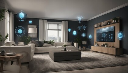 Internet of Things concept with smart home featuring various connected devices and appliances - AI