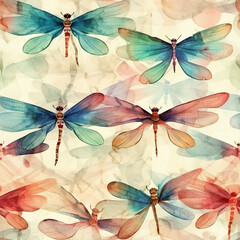 Dragon Fly Water Color Seamless Tiling Pattern
