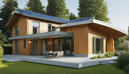 Modern house with solar panels for renewable energy