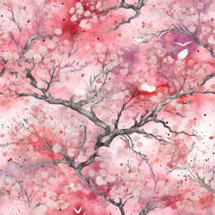 Sakura Cherry Blossom Forest Sumi Ink Water Seamless Patterns