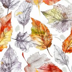 Autumn Leaves Sumi Water Color Seamless Patterns