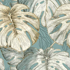 Monstera Gilded Leaves Seamless Patterns
