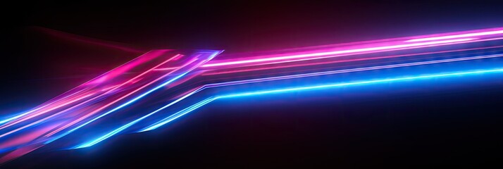 Colorful laser lights in 3D space with sharp curves, pink, blue