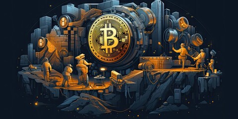 Bitcoin mining concept illustration 