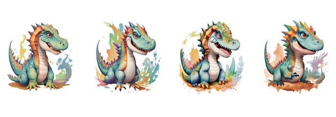 watercolor cute dinosaur on white background