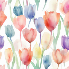 Watercolor Tulip Seamless Tiling Patterns