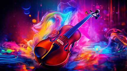 Fototapeta premium Discover the enthralling fusion of violin music and vivid smoke visuals. A blend of classical and contemporary artistry, all made possible by Generative AI.