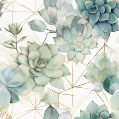 Succulents Water Color Seamless Patterns