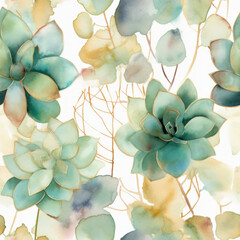 Succulents Water Color Seamless Patterns