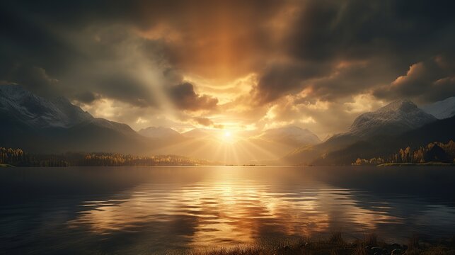 Golden scene with light rays effect