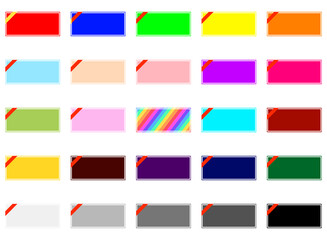 25色のカラフルなクーポン　白色のラインと赤いリボン1本 - obrazy, fototapety, plakaty