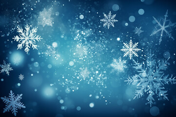 Fototapeta na wymiar Blue abstract Christmas snowflakes decorated background. Generative AI