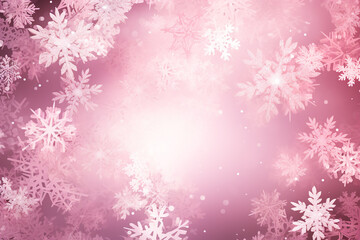 Pink snowflakes abstract Christmas background, frame composition. Generative AI