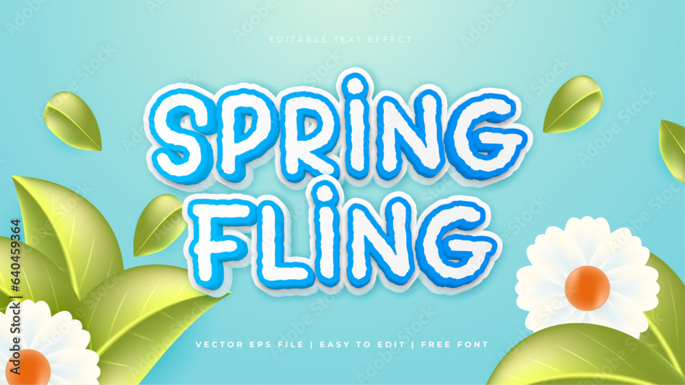 Poster colorful modern spring fling typography premium editable text effect