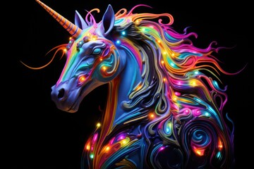 Fototapeta na wymiar Glowing Equine: Unicorn's Dazzling Neon Exterior 