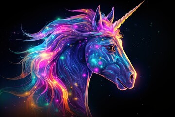 Radiant Equine: Neon Unicorn's Enchanting Presence
