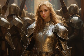 Fototapeta na wymiar Elegant Protector: A Girl's Beauty Enhanced by Her Armor 