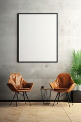 Mockup poster frame in hipster interior background Mock Up | Generative AI