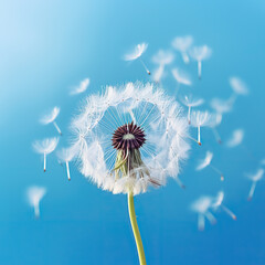 close up of dandelion on the blue background 