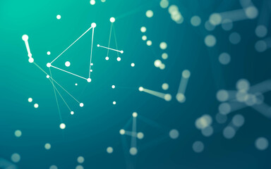 Abstract background. Molecules technology with polygonal shapes, connecting dots and lines. Connection structure. Big data visualization.