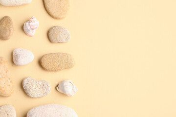 Many pebble stones on orange background