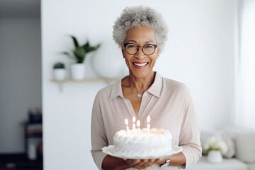 senior woman happy expression and birthday cake concept. 