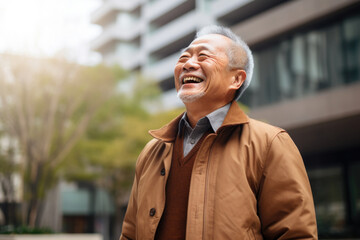 senior old man happy expression outdoors in a city.