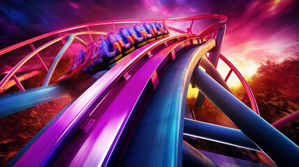 Dive into the vibrant world of roller coasters, where neon-speed creates dazzling illusions and breathtaking thrills, a luminous adventure shaped by Generative AI.