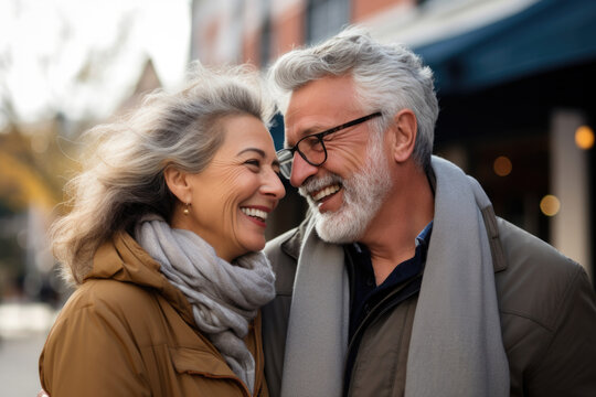 senior couple happy expression outdoors in a city. 