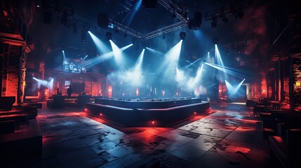 Concert stage with spotlights. show and scene, entertainment disco party.