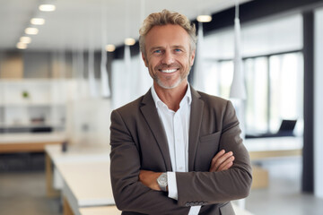 Fototapeta premium middle age adult man happy expression in a modern minimalist company
