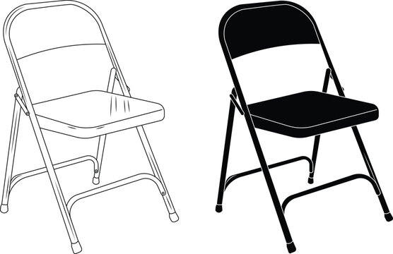 Folding chair vector illustration. Folding chair detailed line art and silhouette.