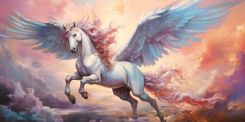 illustration of Pegasus, oil painting, generative AI