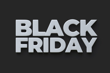 Black Friday text on black background. 3D render illustration
