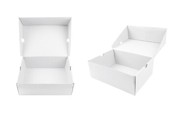White blank cardboard boxes with flip top on white background.