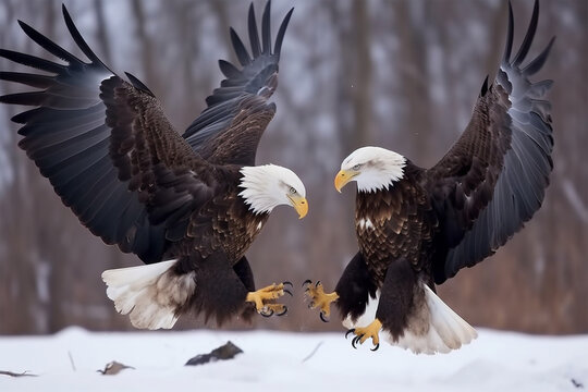 a pair of eagles are fighting