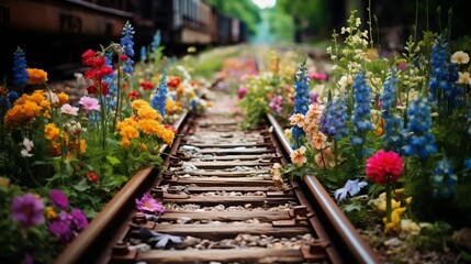 Reclaimed Beauty: Wildflowers in Abandoned Railway.cool wallpaper	