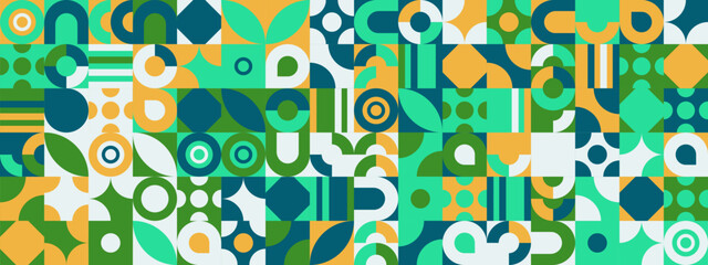 Green blue and yellow modern geometric banner with shapes