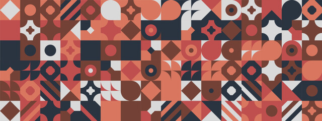 Red blue and white modern geometric banner with shapes