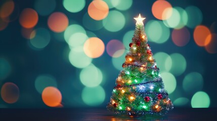 Fototapeta na wymiar Christmas trees. Background bright blurred lights bokeh light. Merry Christmas and Happy New Year. Festive bright beautiful background.