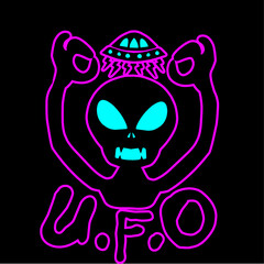 alien and ufo hand drawn illustration 