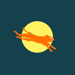 Illustration of a flying orange cat, hand drawn. Isolated on white background